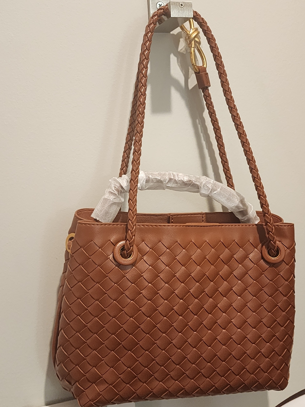 Woven Tote Handbag in Brown